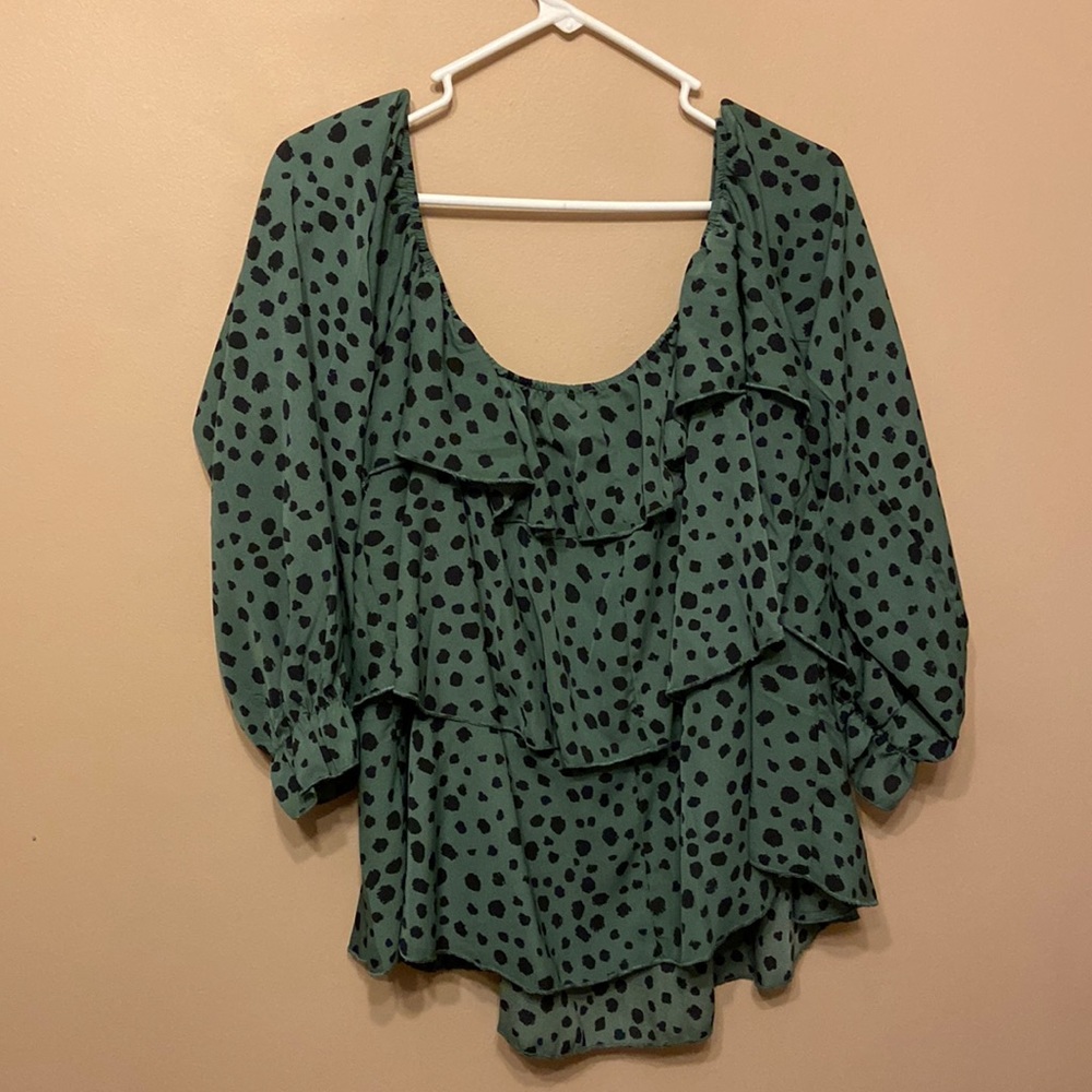 Ruffled sage green off the shoulder top